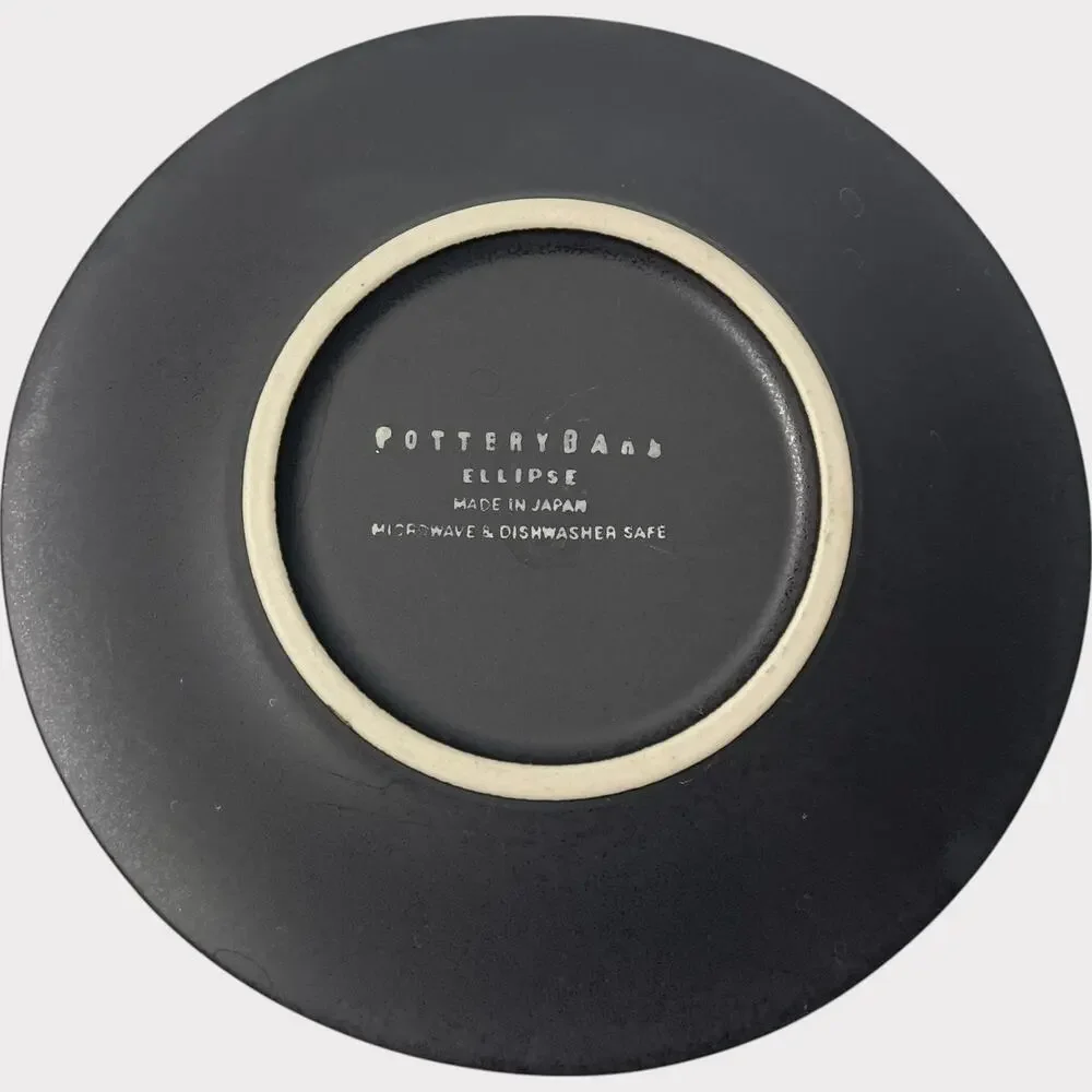 Pottery Barn Ellipse Saucer Dishes Set of 5 Black Made in Japan Stoneware 6